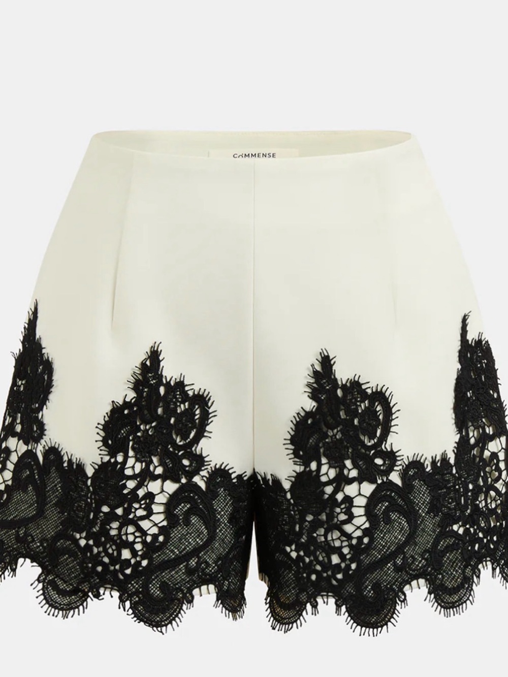 Commense White High-Waist Shorts with Black Crochet Hem